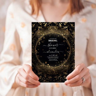 Invitación Boda Mística Celestial Negra y Dorada
