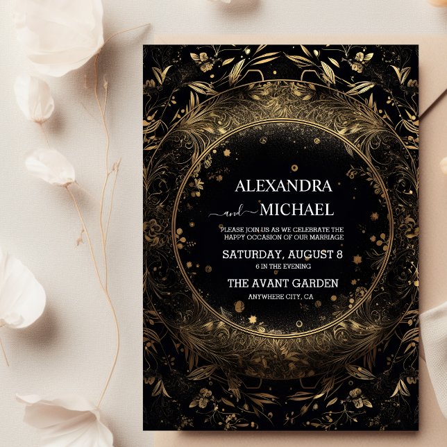 Invitación Boda Mística Celestial Negra y Dorada (Subido por el creador)