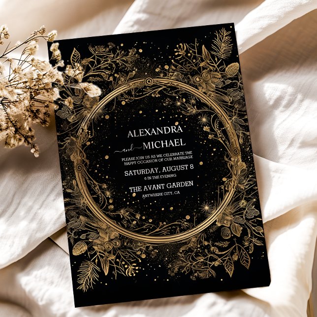 Invitación Boda Mística Celestial Negra y Dorada (Subido por el creador)