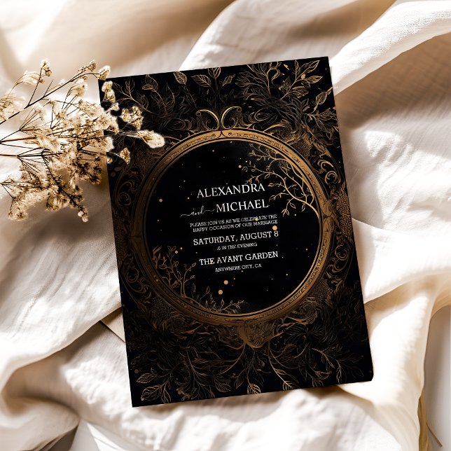 Invitación Boda Mística Celestial Negra y Dorada (Subido por el creador)