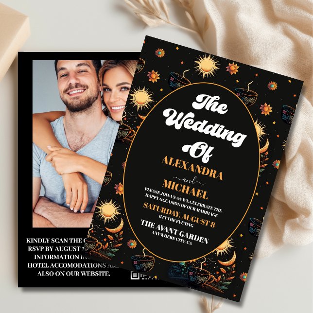 Invitación Boda Mística de Estrellas Celestiales de Oro Negro (Subido por el creador)