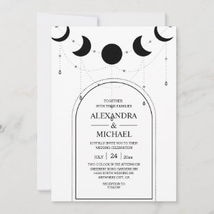 Invitación Boda Mística de Estrellas Celestiales en Blanco y 