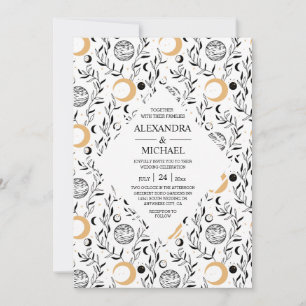 Invitación Boda Mística de Estrellas Celestiales en Blanco y 