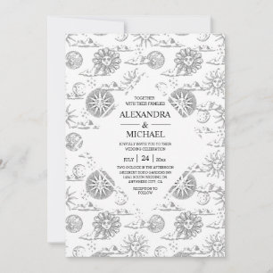 Invitación Boda Mística de Estrellas Celestiales en Blanco y 