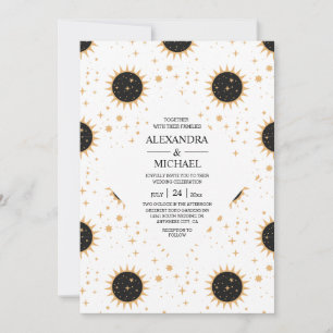 Invitación Boda Mística de Estrellas Celestiales en Blanco y 
