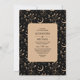 Invitación Boda Mística de Estrellas Celestiales en Blanco y 