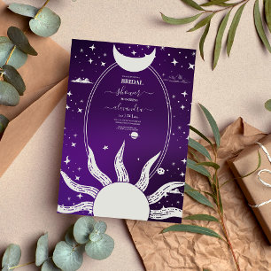 Invitación Boda Mística de Luna Sol Púrpura y Plata