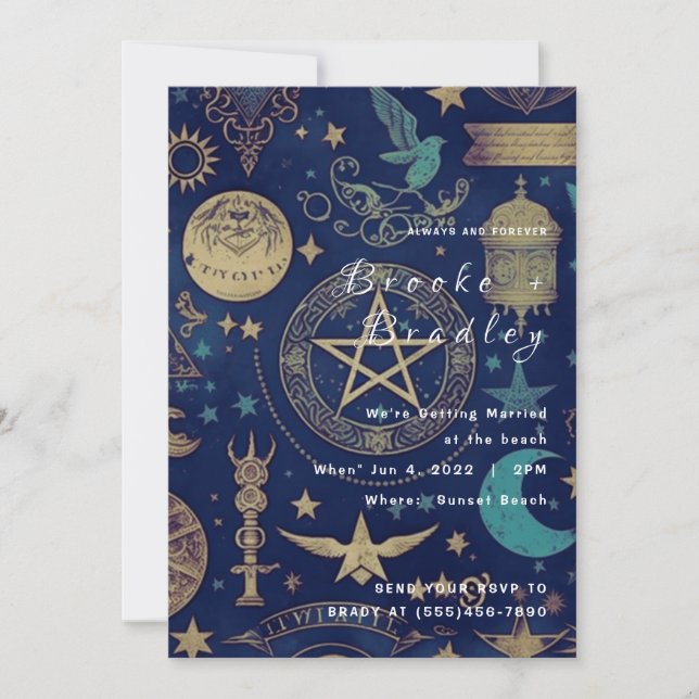 Invitación Boda Mística de Oro Celestial (Anverso)