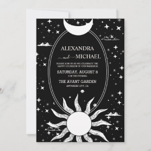 Invitación Boda Mística del Sol y la Luna en Blanco y Negro