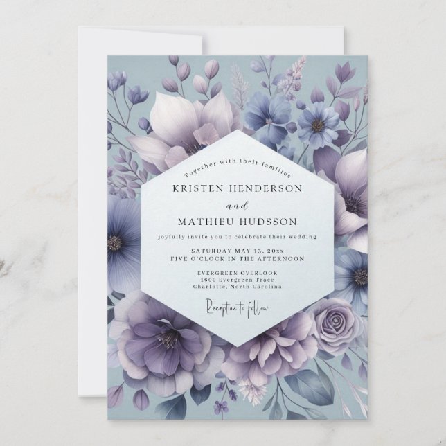 Invitación Boda Mística Flor Slate (Anverso)