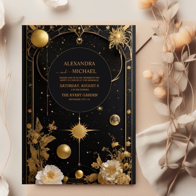 Invitación Boda Mística Lunar Celestial de Oro (Subido por el creador)