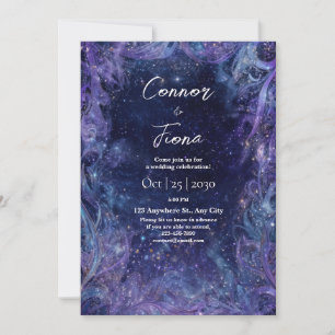 Invitación Boda Mística Noche Estrellada Cósmica Nebulosa Púr