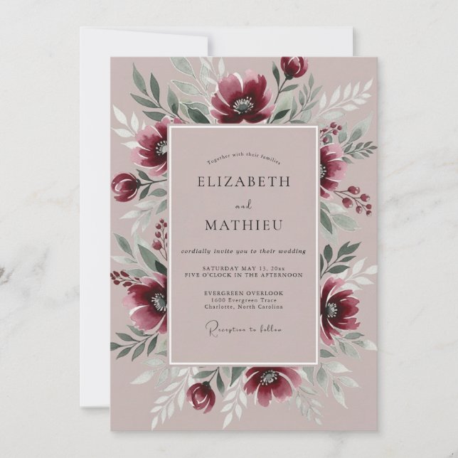 Invitación Boda Mística Otoñal Borgoña (Anverso)