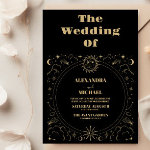 Invitación Boda Mística Tarot Negra y Dorada