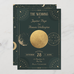 Invitación Boda místico celestial verde de la luna