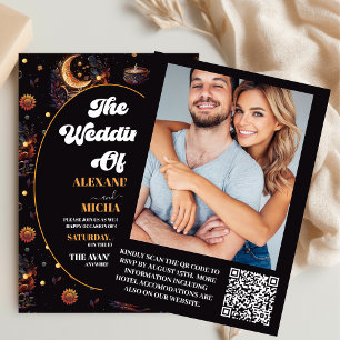 Invitación Boda místico de estrellas celestes de oro negro