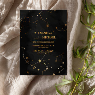 Invitación Boda místico de la luna del Sol Negro y Oro