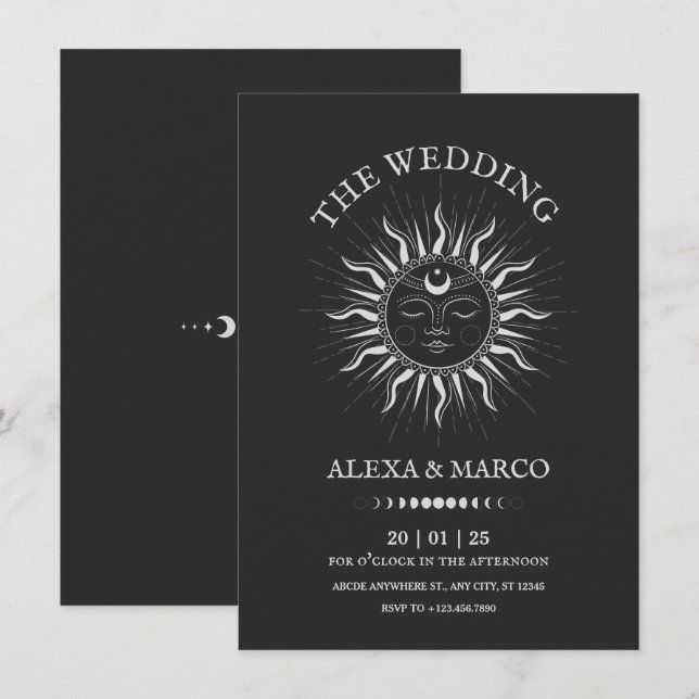 Invitación Boda místico de tarot solar cósmico (Anverso / Reverso)