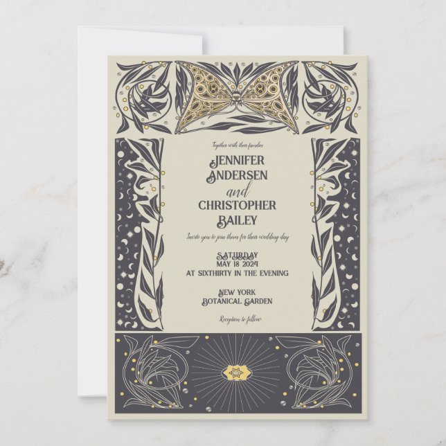 Invitación Boda místico del Art Nouveau celestial (Anverso)