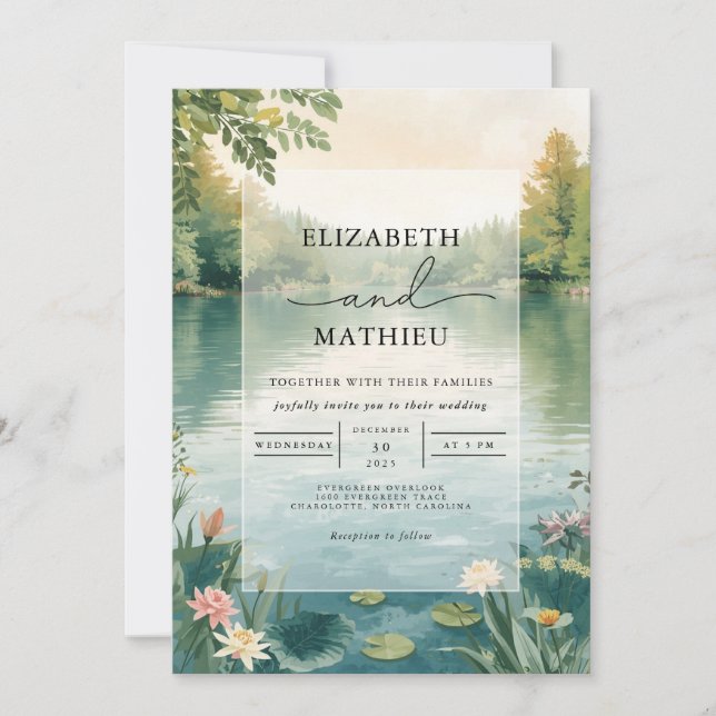 Invitación Boda Misty Lake Floral Romance (Anverso)