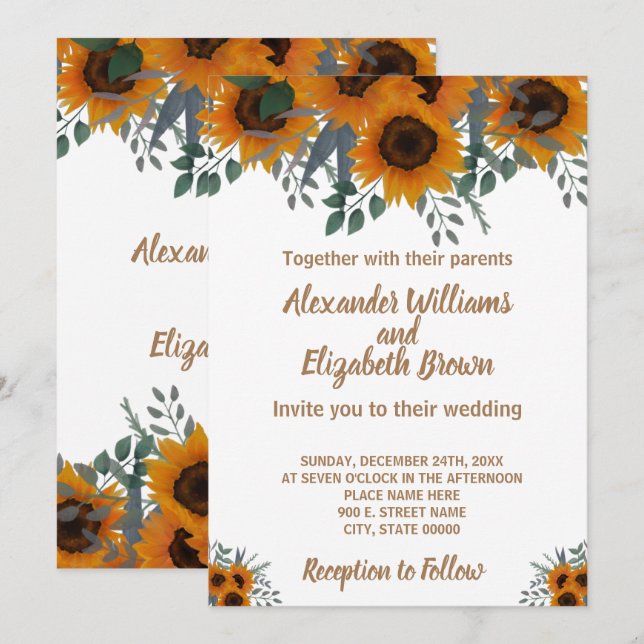 Invitación Boda Moda de campo Sunflowers Greeneration (Anverso / Reverso)