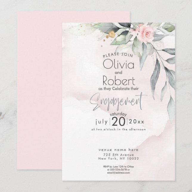 Invitación Boda | Moda Foliage y Rosas de Boho Woodland (Anverso / Reverso)