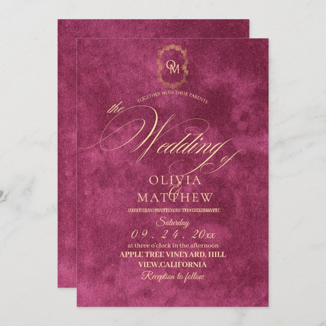 Invitación Boda moda magenta (Anverso / Reverso)