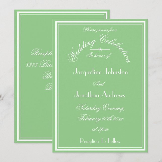 Invitación Boda Moda moderna Boda suave verde novia Groom (Anverso / Reverso)