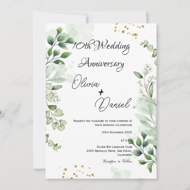 Invitación Boda Modern Boho Greenery Aniversario  (Anverso)