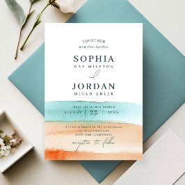 Invitación Boda moderna abstracta de acuarela en la playa del