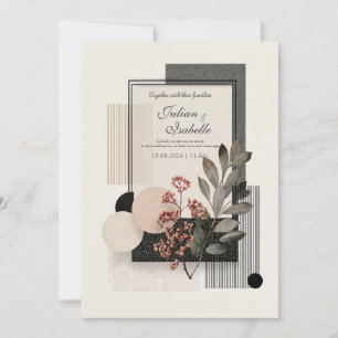Invitación Boda Moderna Abstracta Geométrica de Bayas