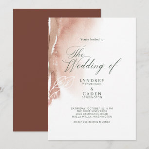 Invitación Boda Moderna Abstracta Naranja Quemada Verde Bosqu