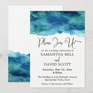 Invitación Boda moderna acuarela azul verde 1