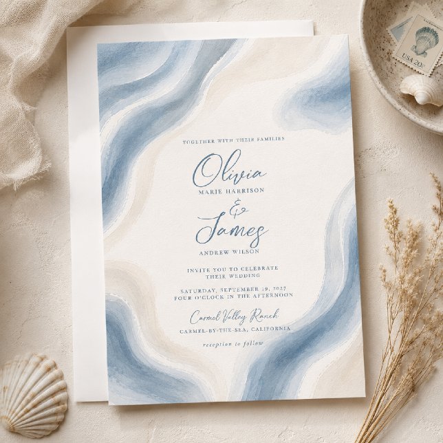Invitación Boda moderna acuarela costera (Subido por el creador)