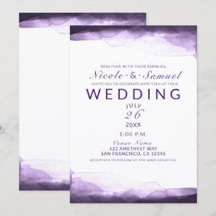 Invitación Boda moderna acuarela púrpura amatista ciruela