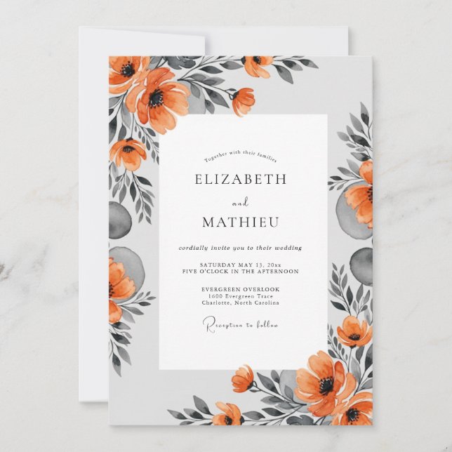 Invitación Boda moderna artística de naranja quemada (Anverso)