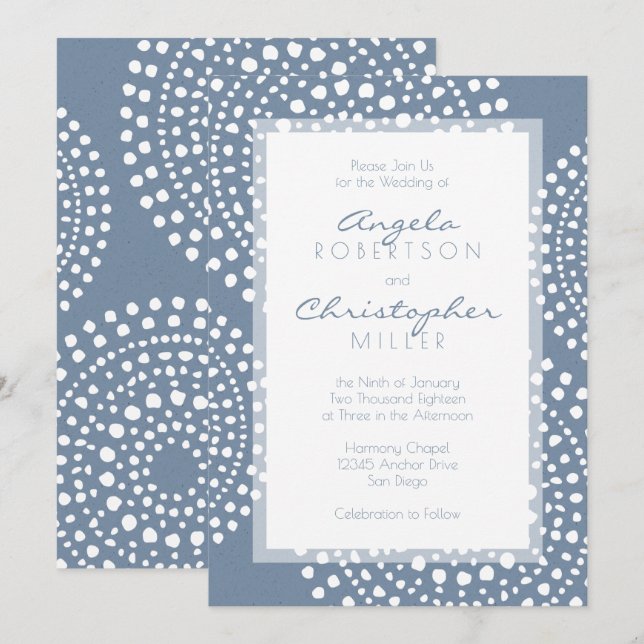 Invitación Boda moderna azul de Boho del dril de algodón (Anverso / Reverso)