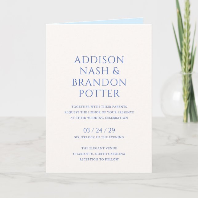Invitación Boda moderna azul elegante (Anverso)