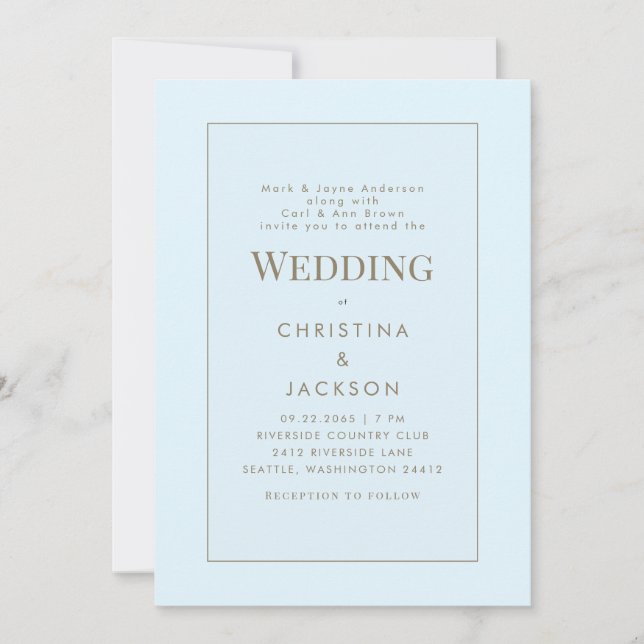 Invitación Boda Moderna Azul Hielo Ambos Padres (Anverso)