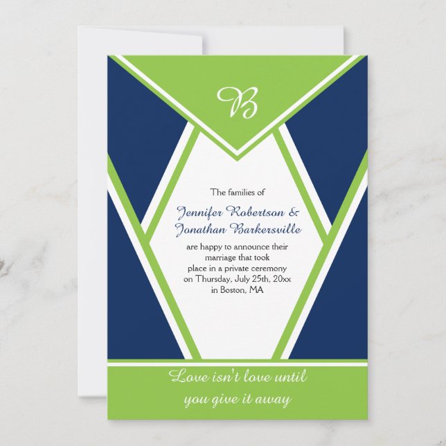 Invitación Boda moderna azul marino lima verde (Anverso)