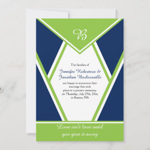 Invitación Boda moderna azul marino lima verde