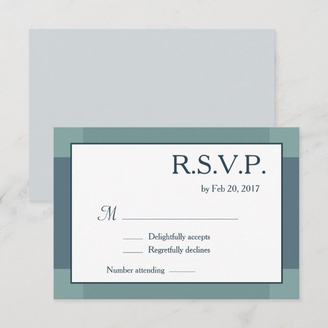Invitación Boda moderna azul turquesa azul marino oscuro RSVP (Anverso / Reverso)