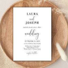 Invitación Boda Moderna Blanca Minimalista Personalizada
