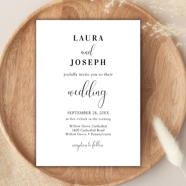 Invitación Boda Moderna Blanca Minimalista Personalizada (Personalized minimalist white modern wedding invitation sets a clean elegant tone for your big day.)