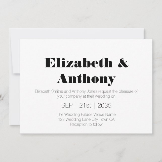 Invitación Boda Moderna Blanco y Negro (Anverso)