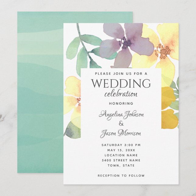 Invitación Boda moderna bohemio de flores silvestres (Anverso / Reverso)