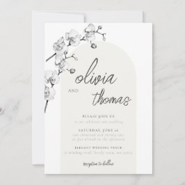 Invitación Boda Moderna Boho Arco Caligrafía Orquídeas Marfil