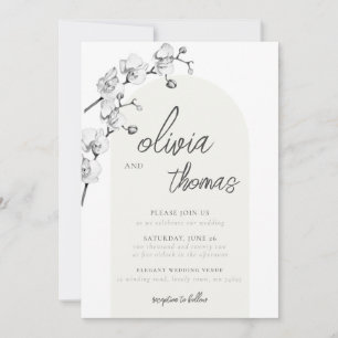 Invitación Boda Moderna Boho Arco Caligrafía Orquídeas Marfil