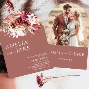 Invitación Boda moderna boho arco de foto de palo de rosa