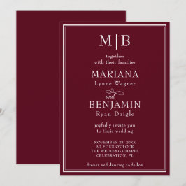 Invitación Boda moderna boho burgundy minimalista de frontera